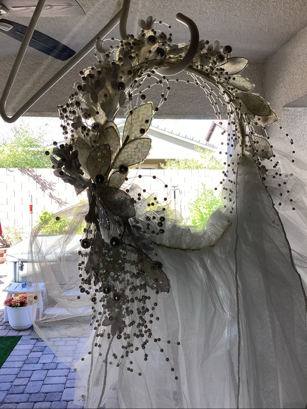 White Wedding Dress Veil with Floral Headpiece - Picture 4 of 6